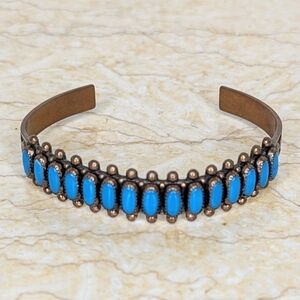 Vintage Copper Faux Turquoise Cuff Bracelet Boho Southwestern WM Wheeler